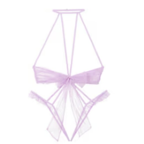 Victoria's Secret Lavender Mesh Bow Teddy - NWT Small - Strappy Lilac Lingerie - Picture 5 of 6
